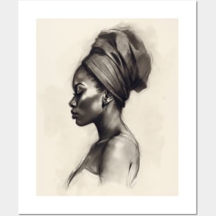 Black Woman Portrait Charcoal Art Posters and Art